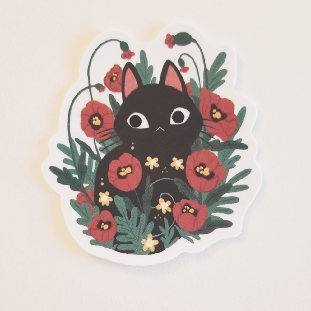 10/$10 Flowers & Black Cat Sticker
